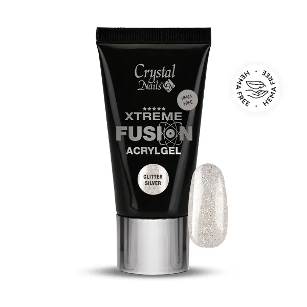 Crystal Nails HEMA Free Xtreme Fusion AcrylGel - Glitter Silver 27ml (30g)