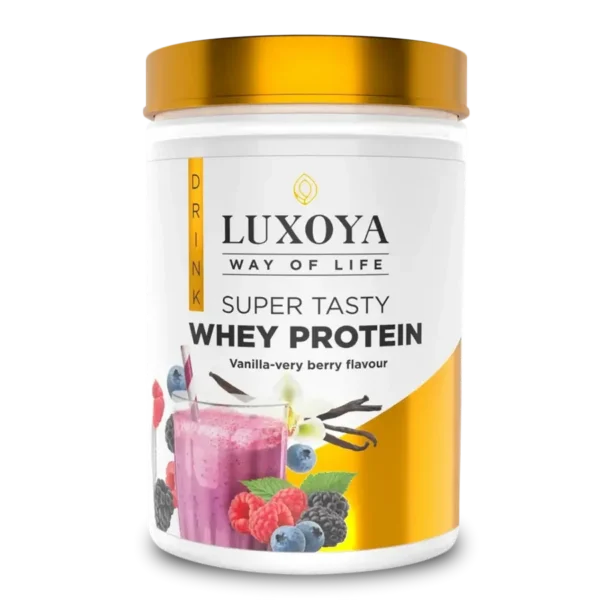 Luxoya Whey Protein - Tejsavó koncentrátum italpor 450g DOY - Vanília-Bogyós gyümölcs ízű