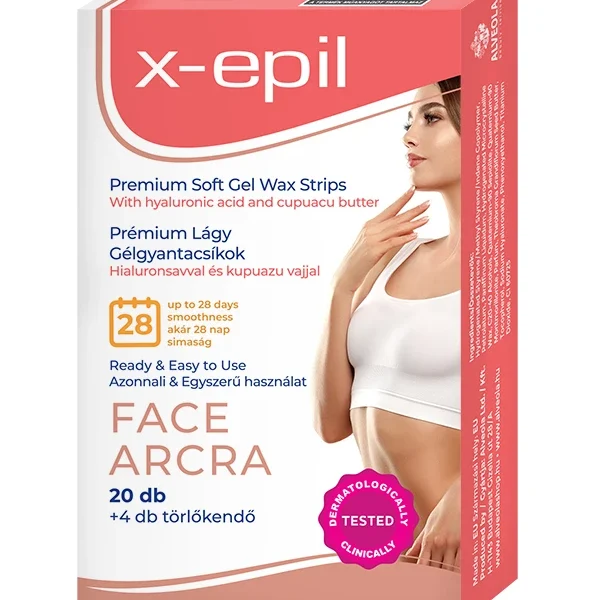 X-Epil Hidratáló gélgyantacsíkok hialuronnal arcra - 20db